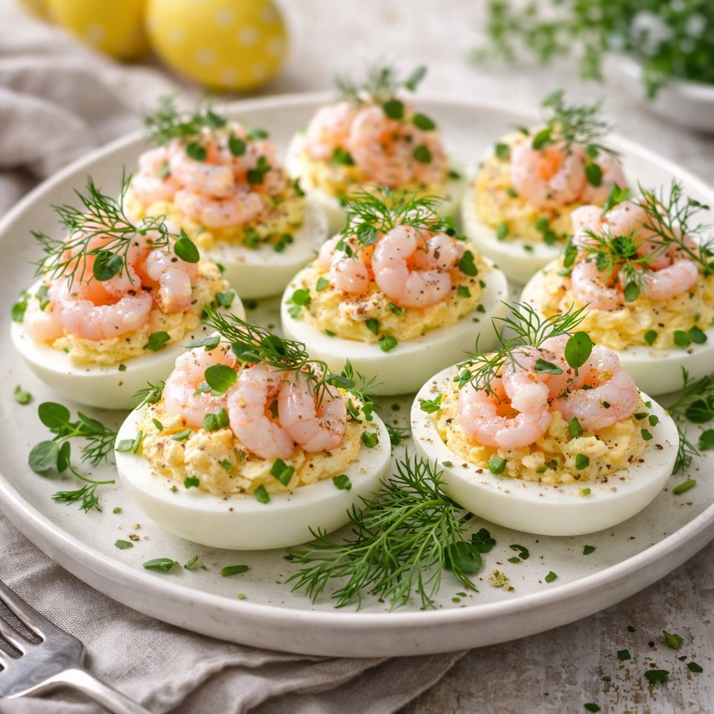 Fyldte påskeæg med rejer og dild – Sæson opskrift til 2 personer (40 min)